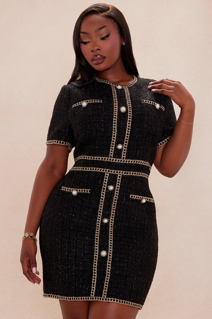 Genesis Tweed Mini Dress - Black/combo