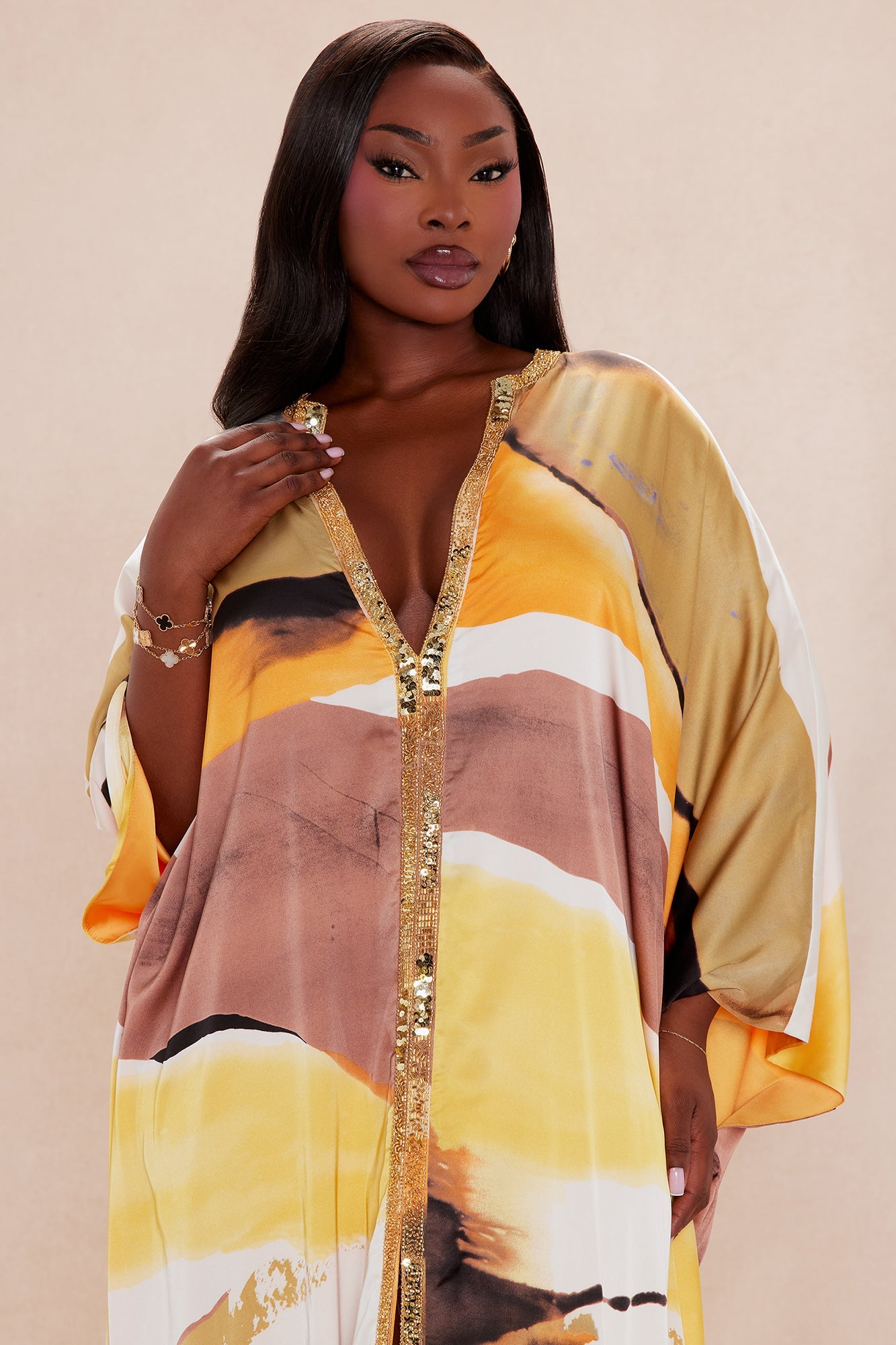 Rena Embellished Satin Maxi Dress - Yellow/combo