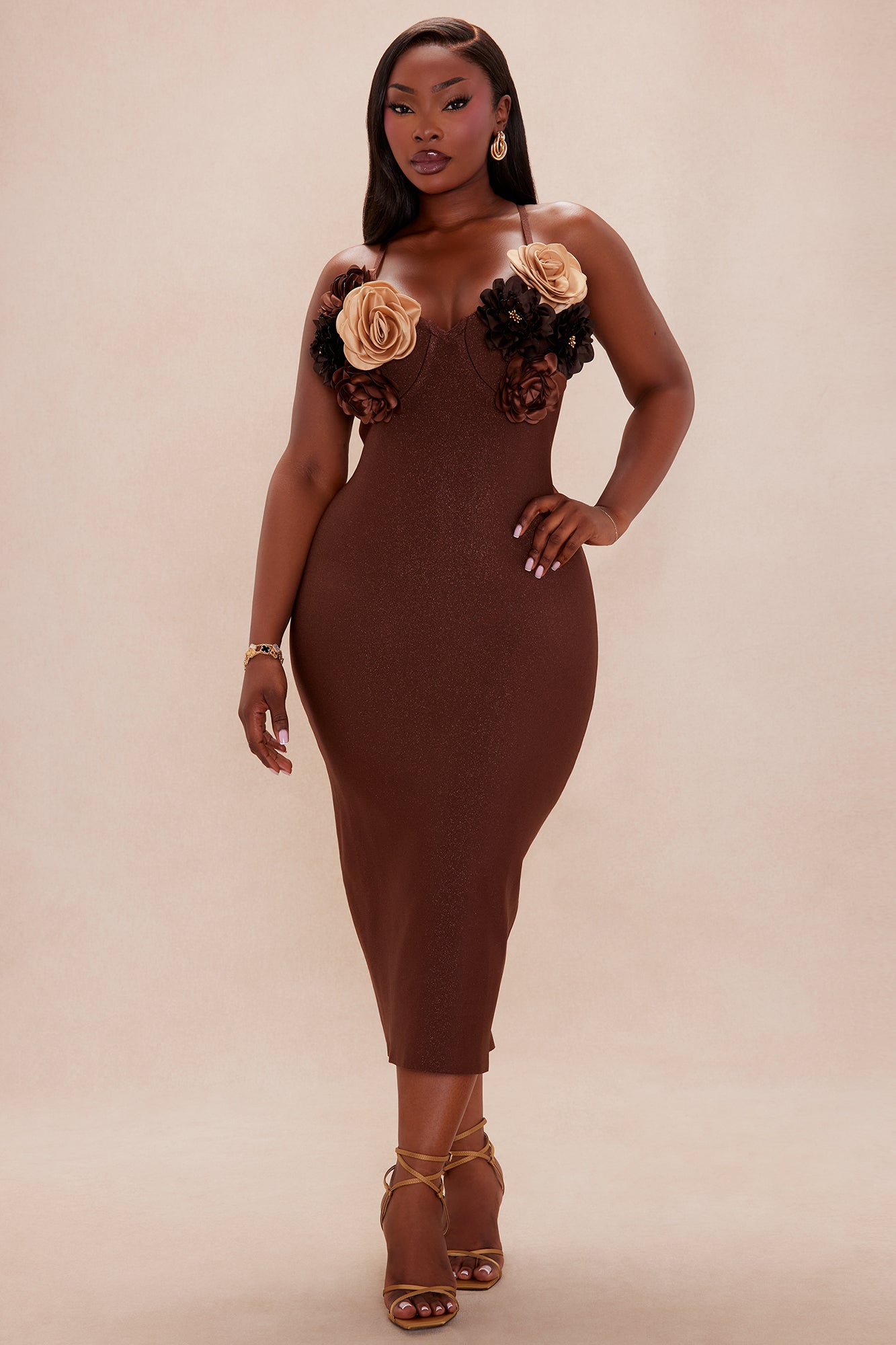 Valentina Bandage Midi Dress - Brown