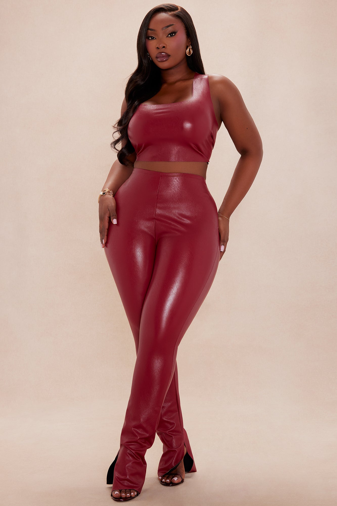 Xena Faux Leather Pant - Burgundy