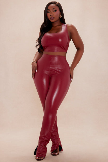 Xena Faux Leather Pant - Burgundy