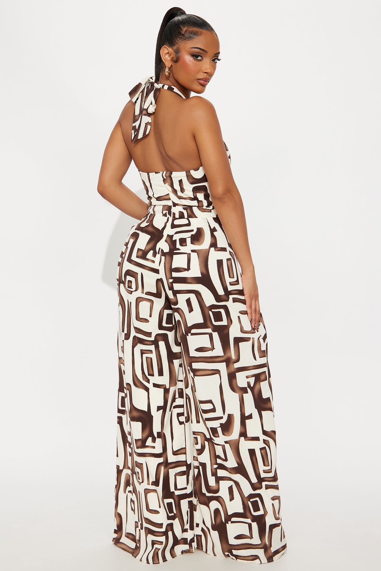 Maylee Abstract Halter Jumpsuit - Brown/combo