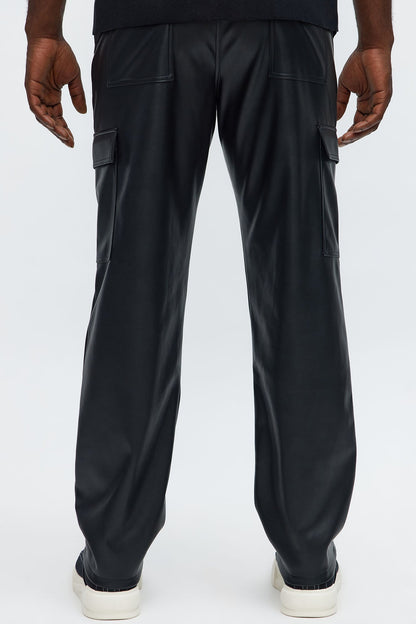 Royce Slim Faux Leather Pants - Black