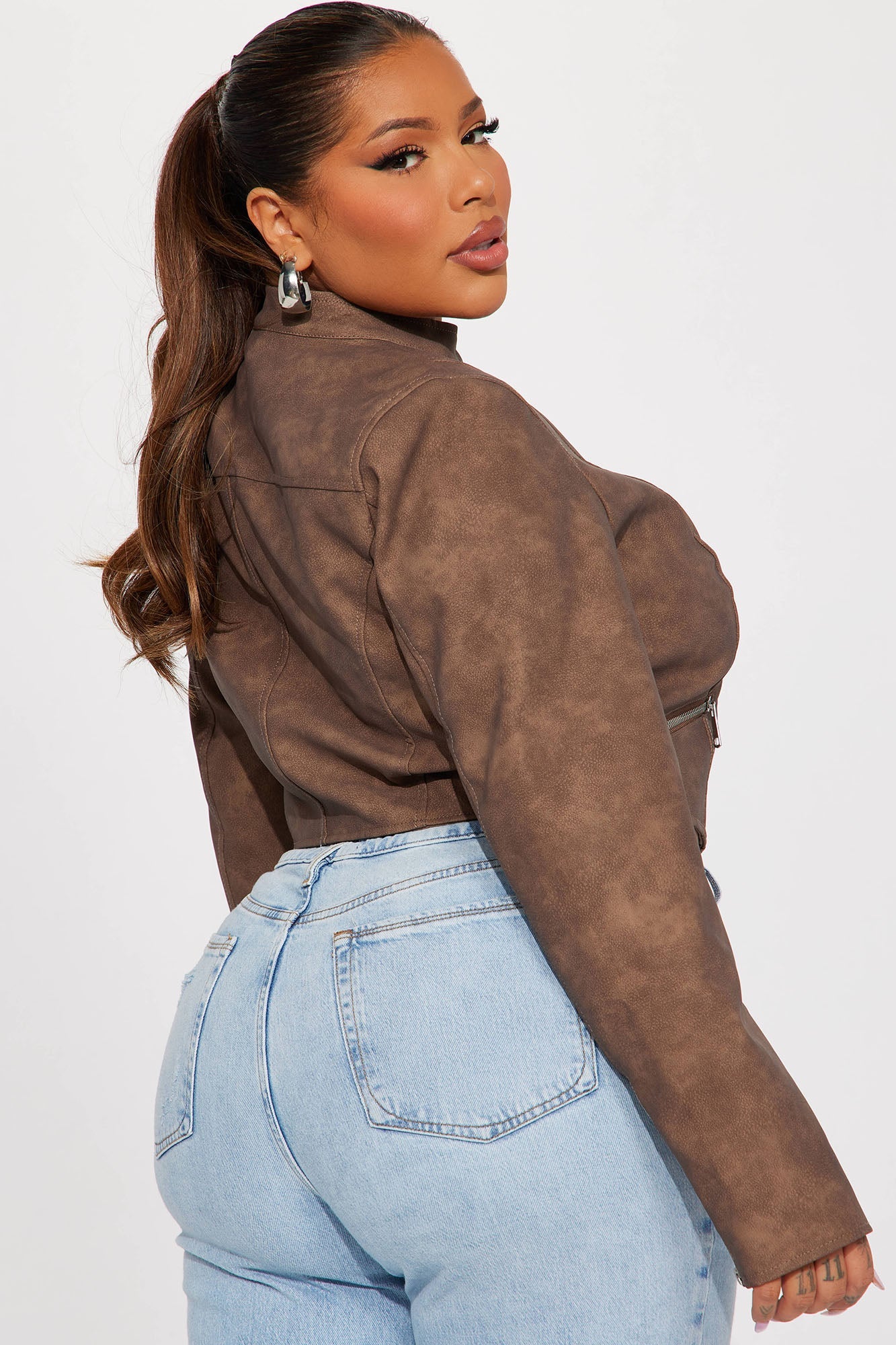 A Desert Babe Washed Faux Leather Moto - Brown