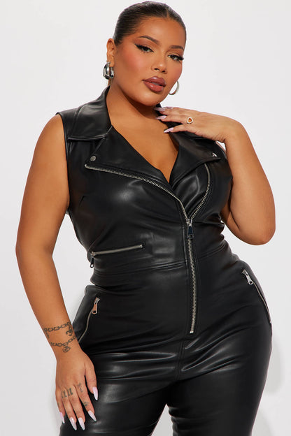Ride Through PCH Faux Leather Jumpsuit - Black