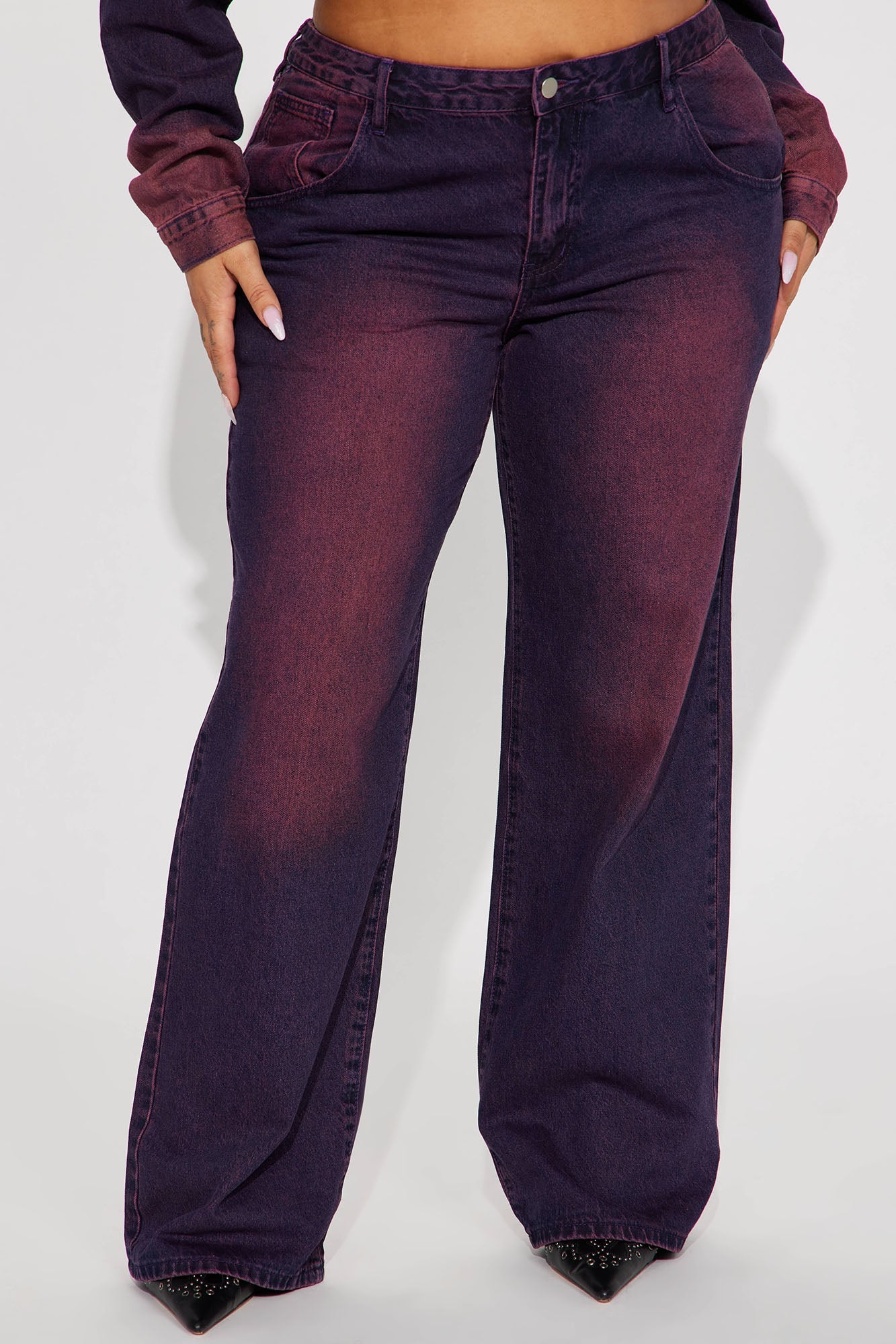 Never Going Back Tinted Non Stretch Wide Leg Jeans - Purple Tint
