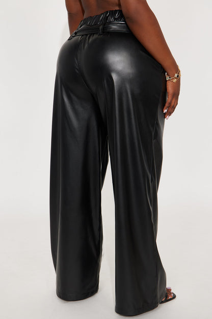 Set Standards Faux Leather Wide Leg Pant - Black