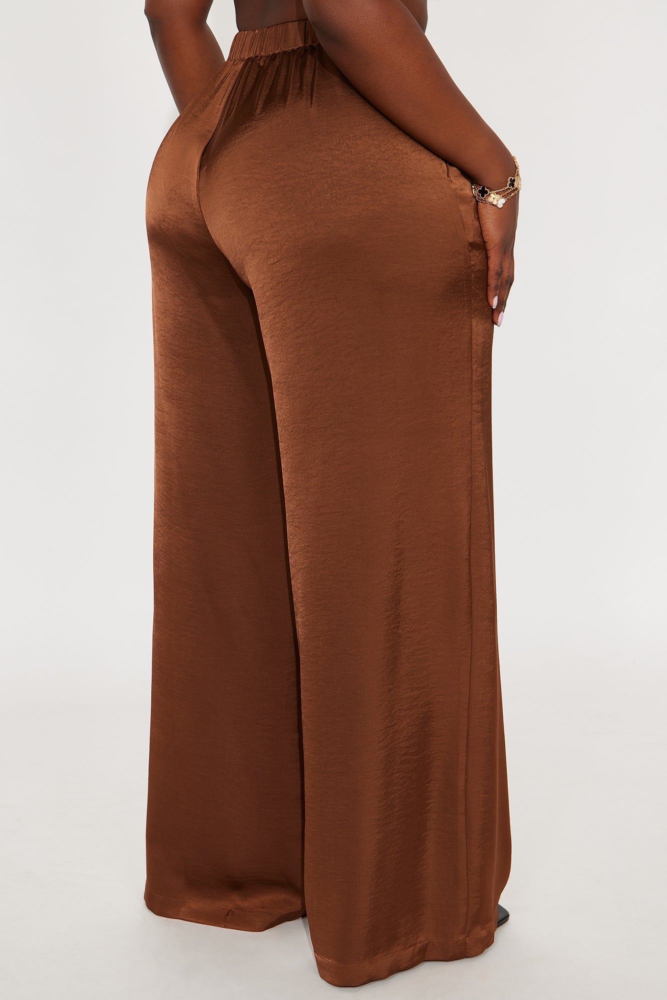 Denise Satin Wide Leg Trouser Pant - Chocolate