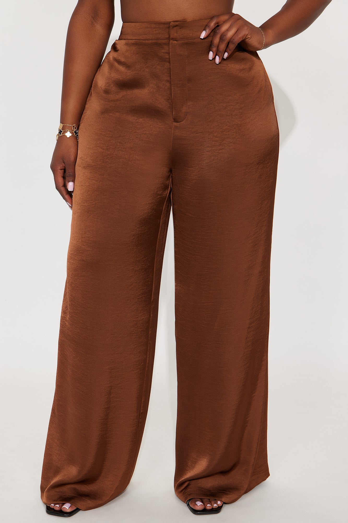 Denise Satin Wide Leg Trouser Pant - Chocolate