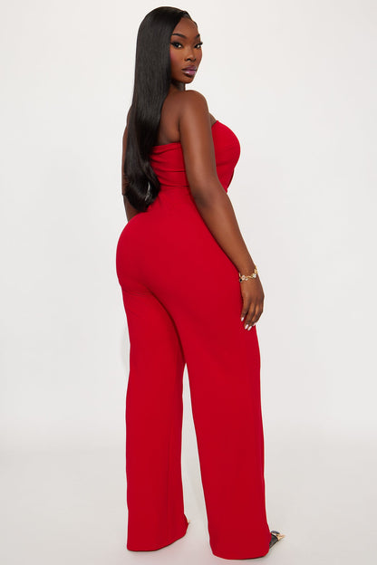 High Profile Wide Leg Jumpsuit - Red