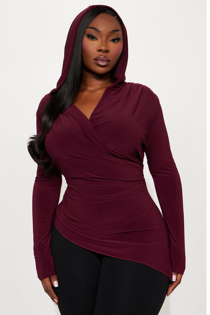 Moxie Asymmetrical Surplice Top - Burgundy