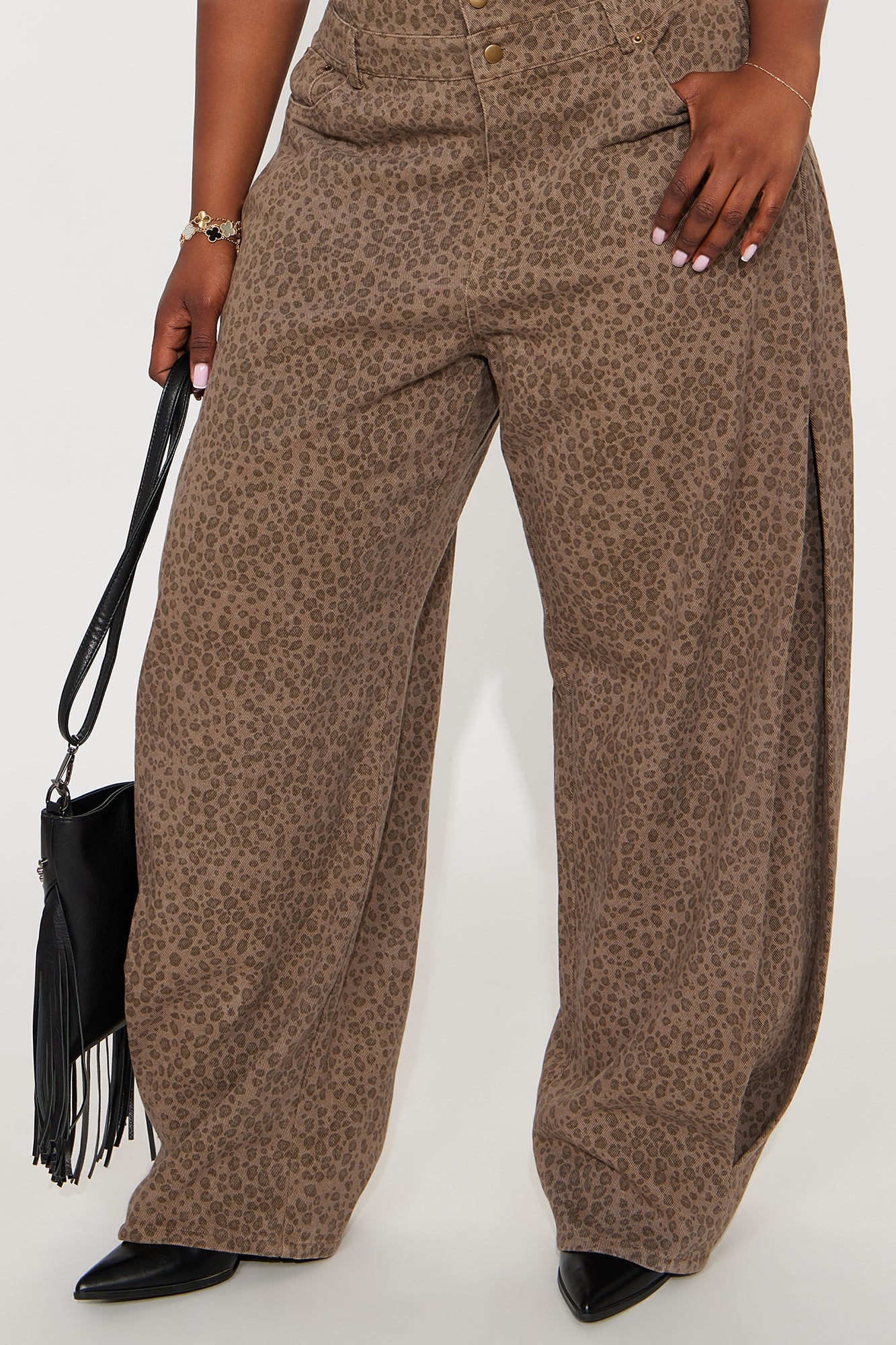 Liona Leopard Barrel Leg Jumpsuit - Brown/combo