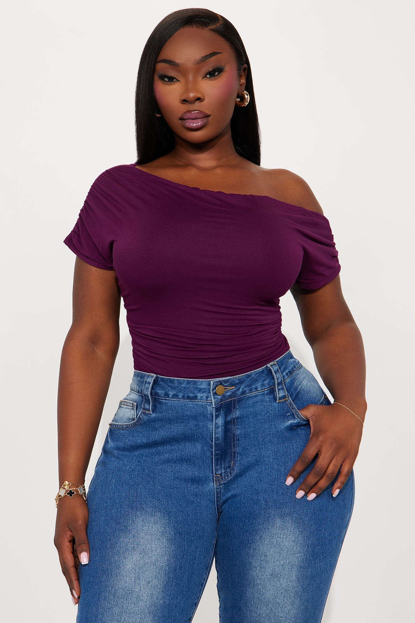 Oksana One Shoulder Bodysuit - Plum