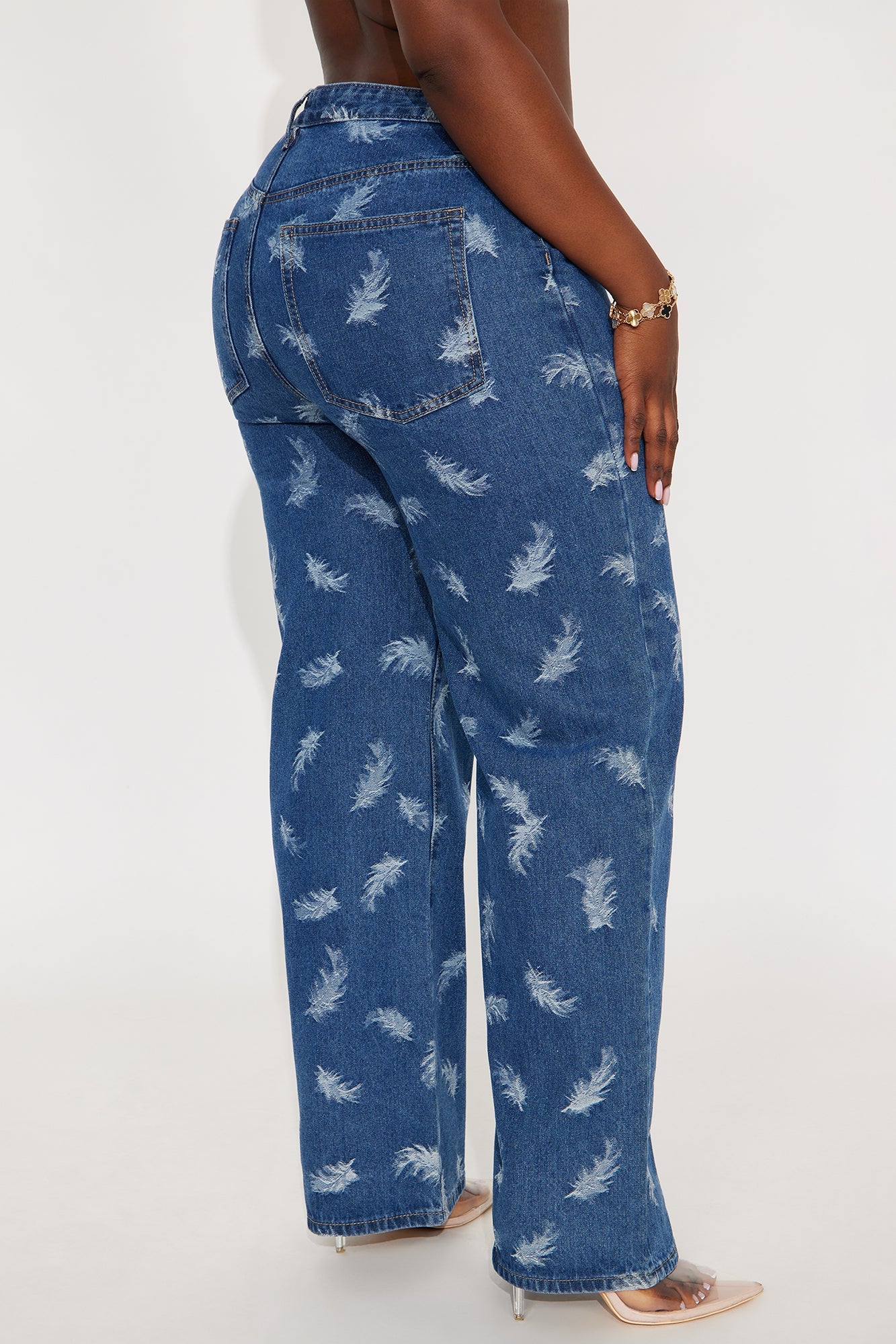 Ruffle Some Feathers Jacquard Straight Leg Jeans - Medium Wash