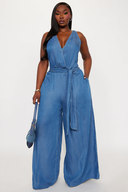Lola Wide Leg Jumpsuit - Medium Wash