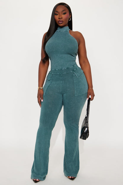 Day Off Washed Flare Leg Jumpsuit - Hunter