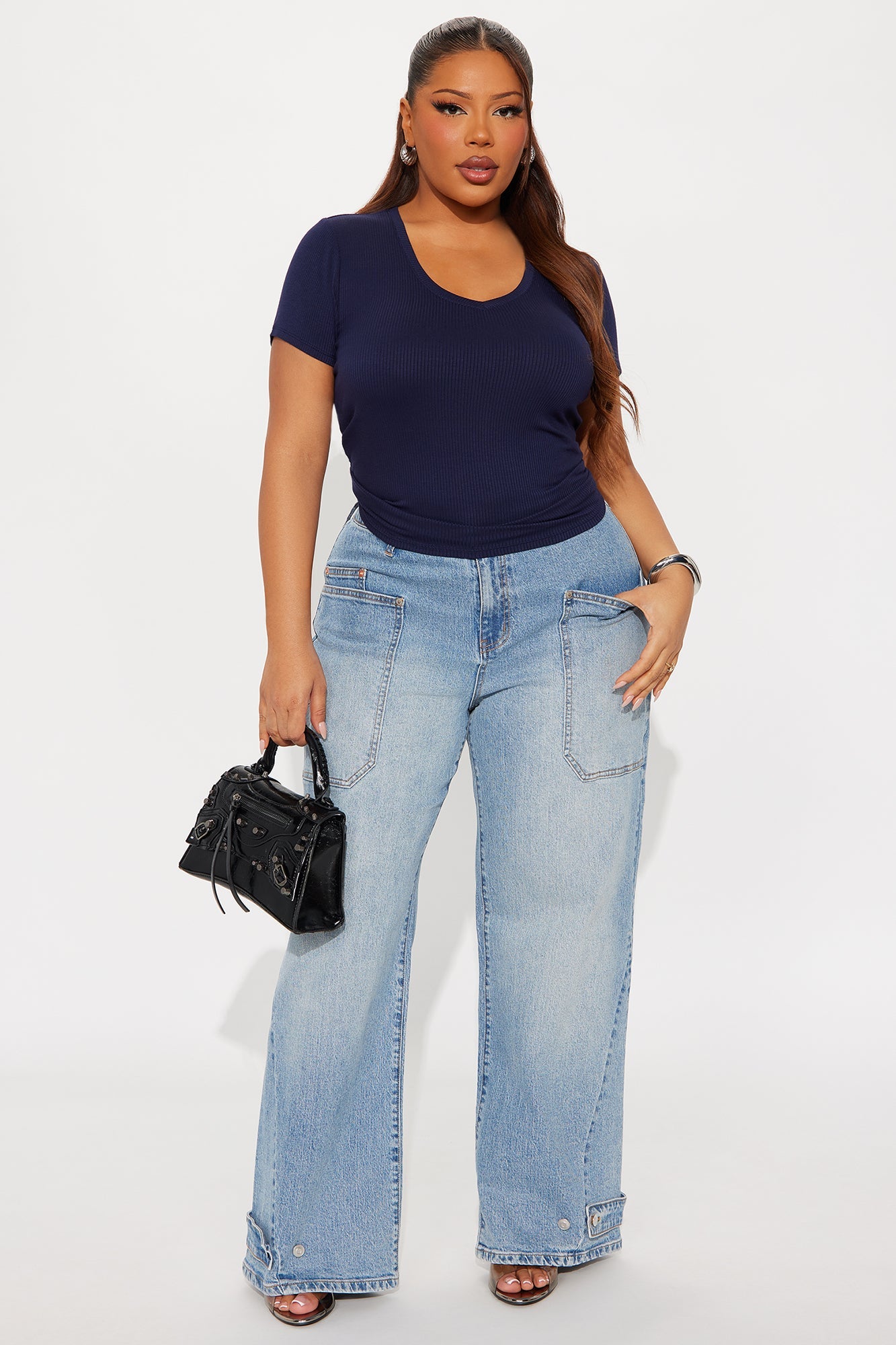 Natalie Ribbed Tee - Midnight Blue