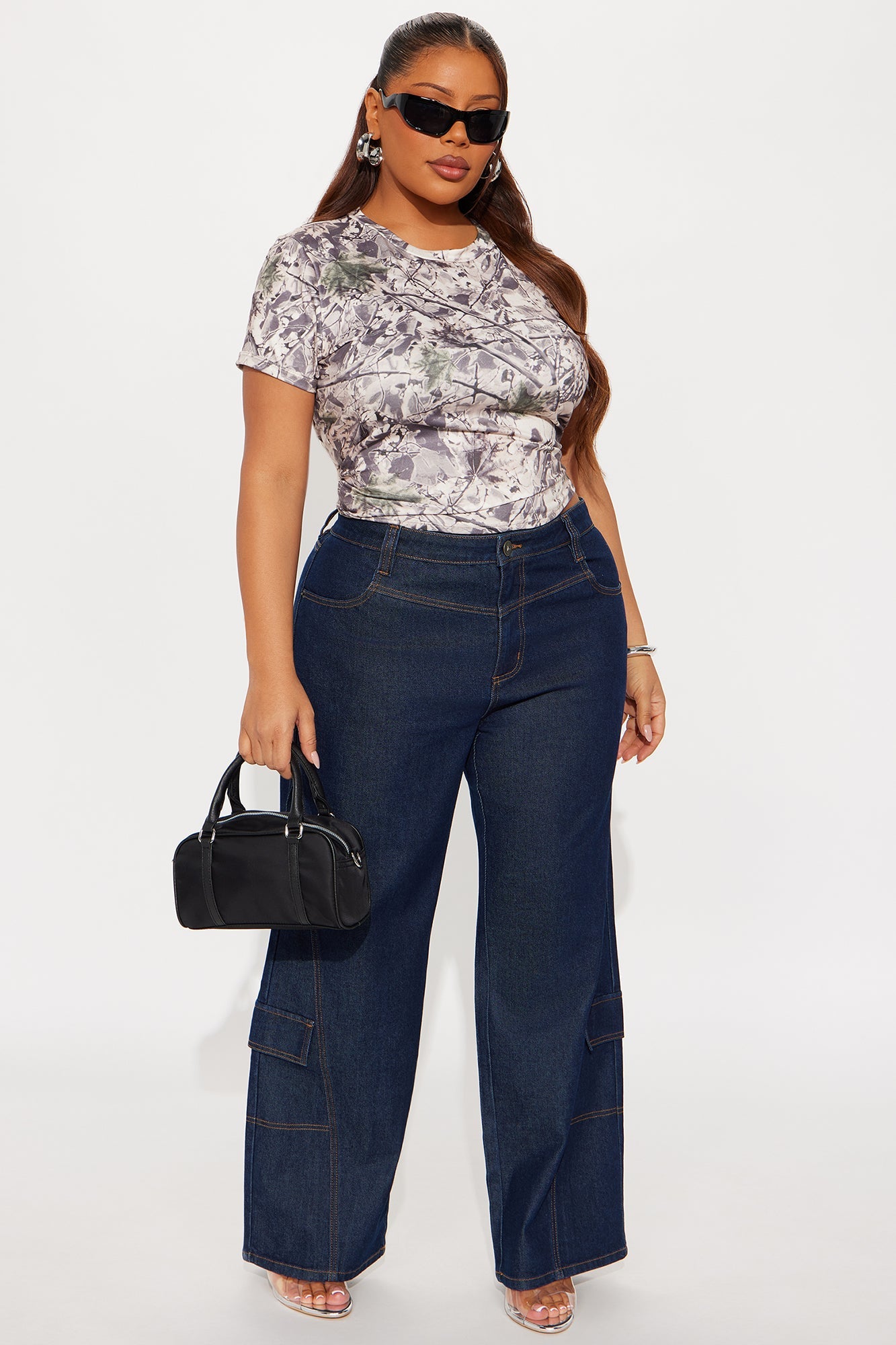 Shadyside Girl Cargo Wide Leg Jeans - Dark Wash