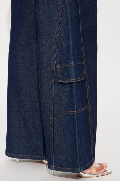 Shadyside Girl Cargo Wide Leg Jeans - Dark Wash