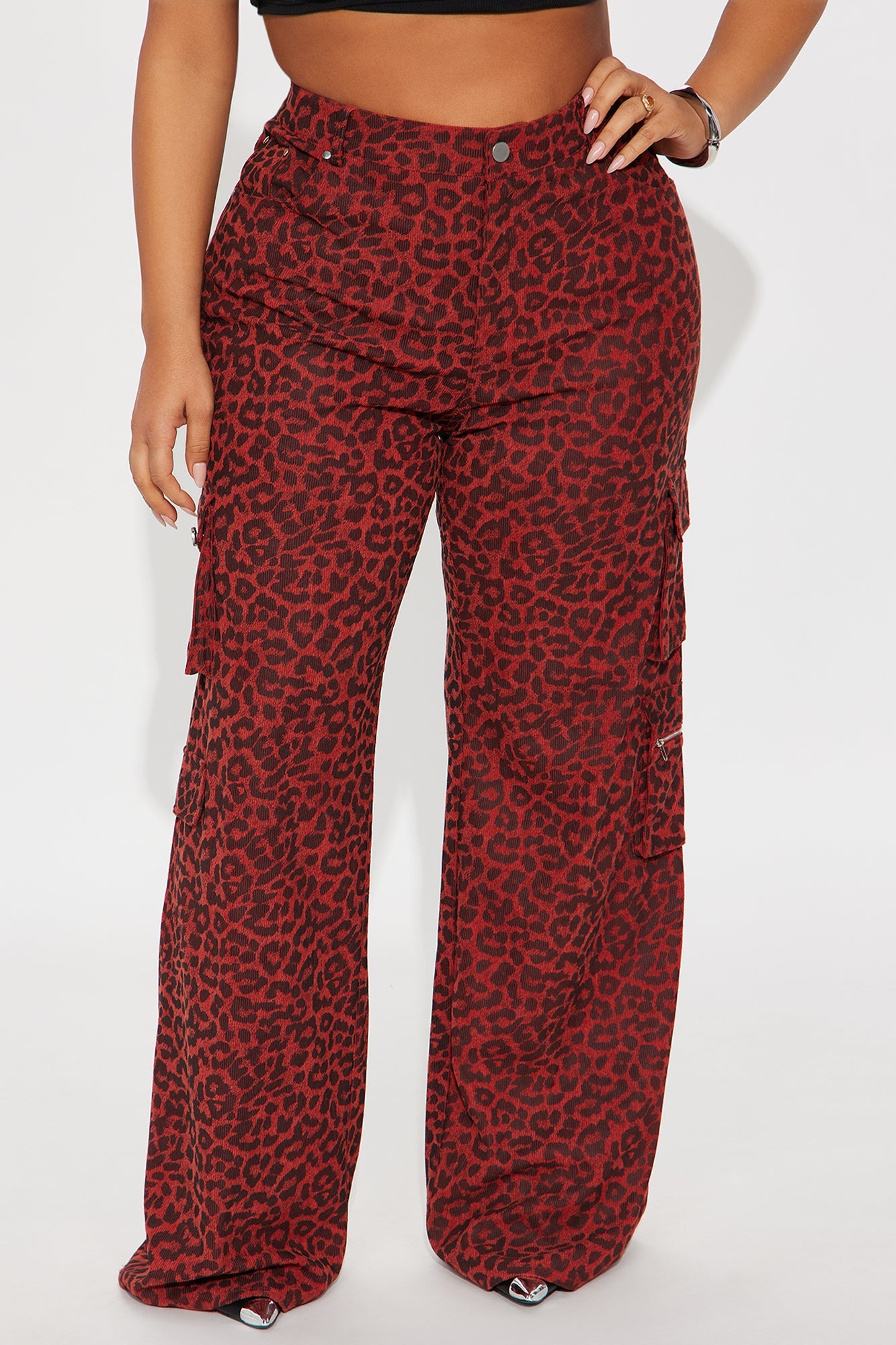 Wild Ride Leopard Corduroy Cargo Pant - Red/combo