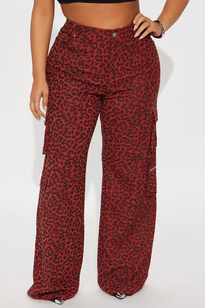 Wild Ride Leopard Corduroy Cargo Pant - Red/combo