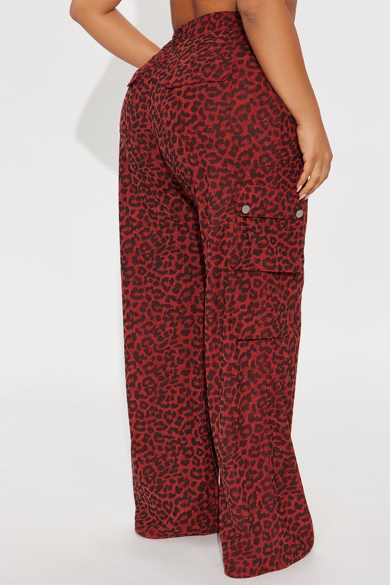 Wild Ride Leopard Corduroy Cargo Pant - Red/combo