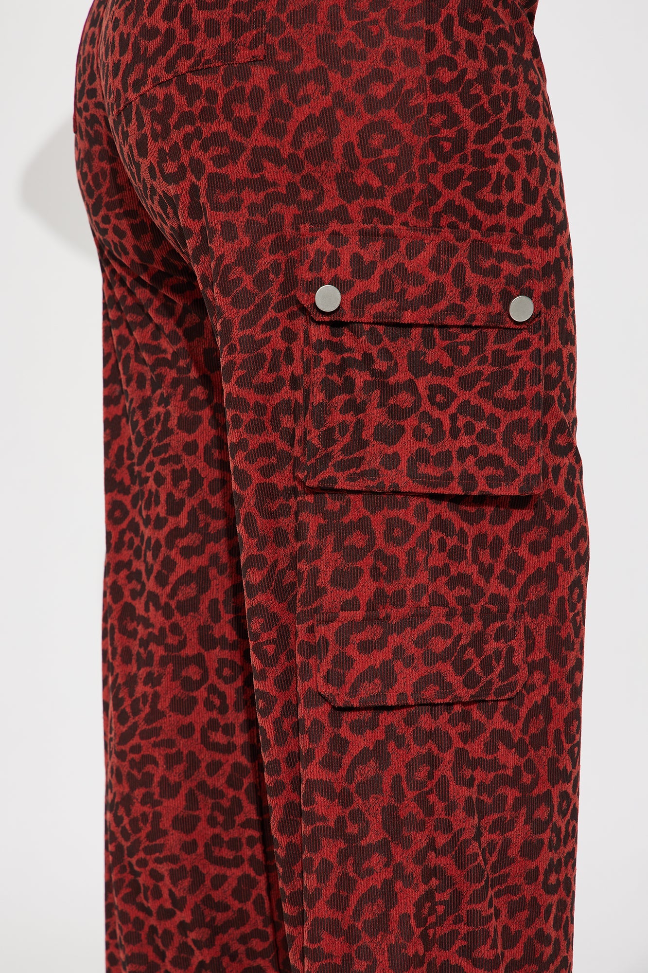 Wild Ride Leopard Corduroy Cargo Pant - Red/combo