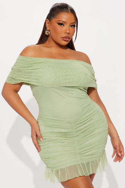 Lovely Day Mesh Mini Dress - Sage