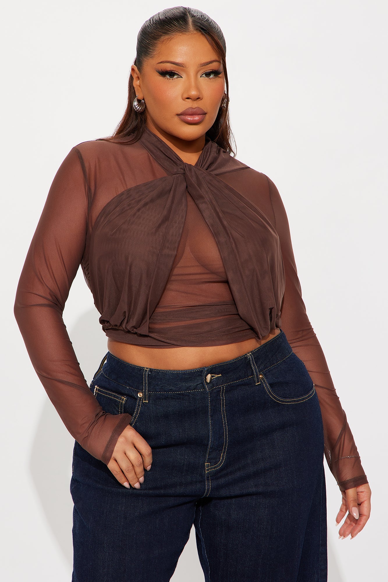 Avery Long Sleeve Mesh Top - Chocolate