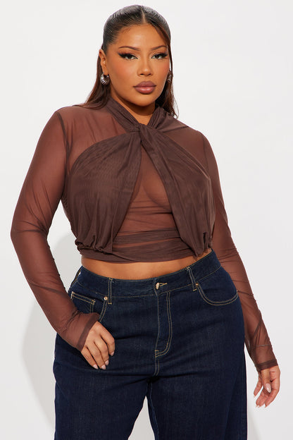 Avery Long Sleeve Mesh Top - Chocolate
