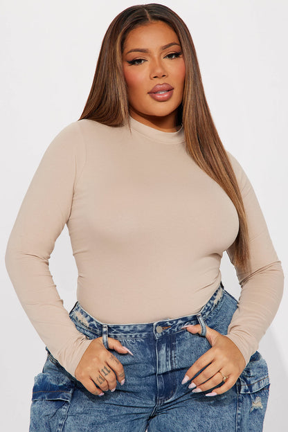 Melanie Mock Neck Bodysuit - Taupe