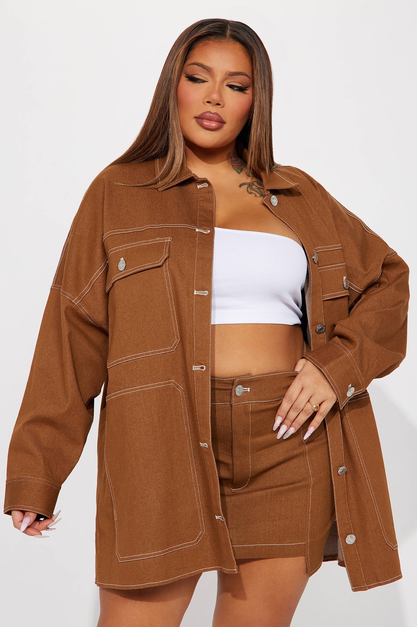 Super Babe Denim Skirt Set - Cognac
