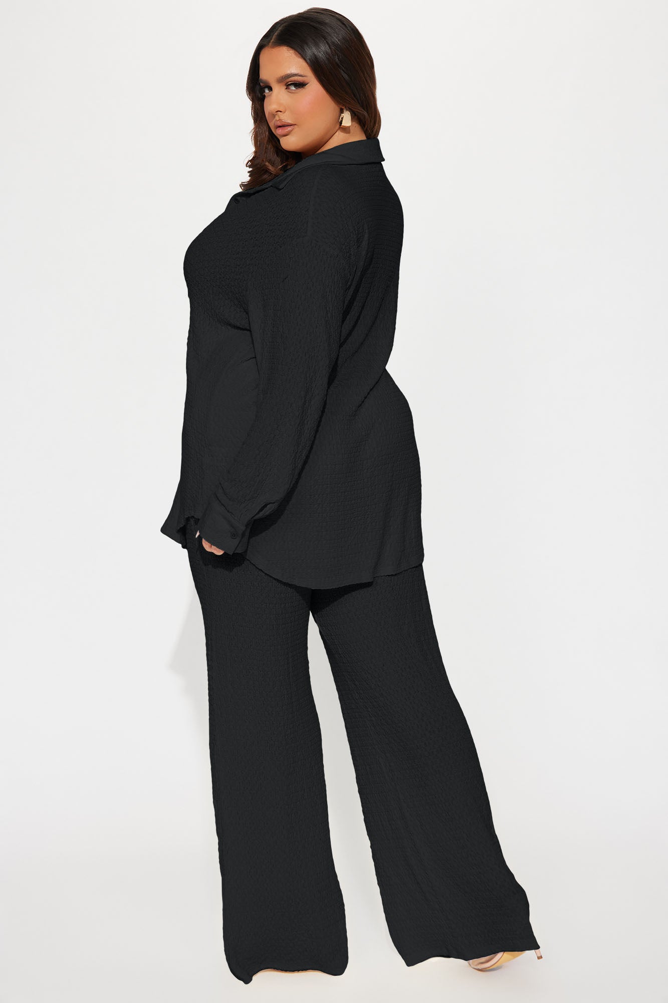 Fly With Me Textured Pant Set - Black