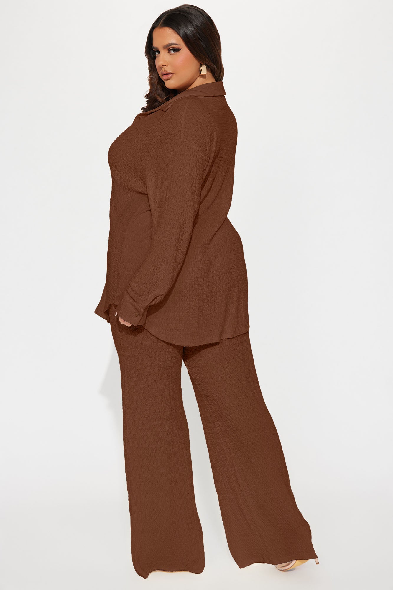 Fly With Me Textured Pant Set - Mocha