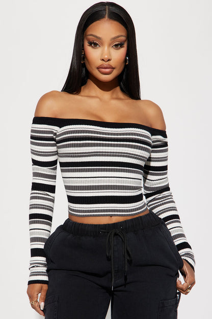Madisyn Off Shoulder Striped Sweater - Black/combo