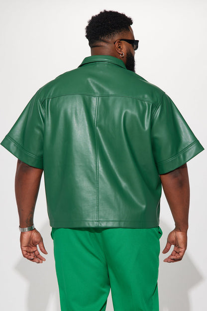 Cropped High Stepper Faux Leather Button Up Shirt - Hunter