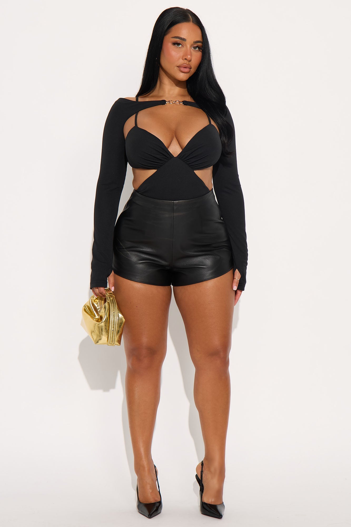 Marcelina Long Sleeve Bolero &amp; Bodysuit 2 Piece Set - Black