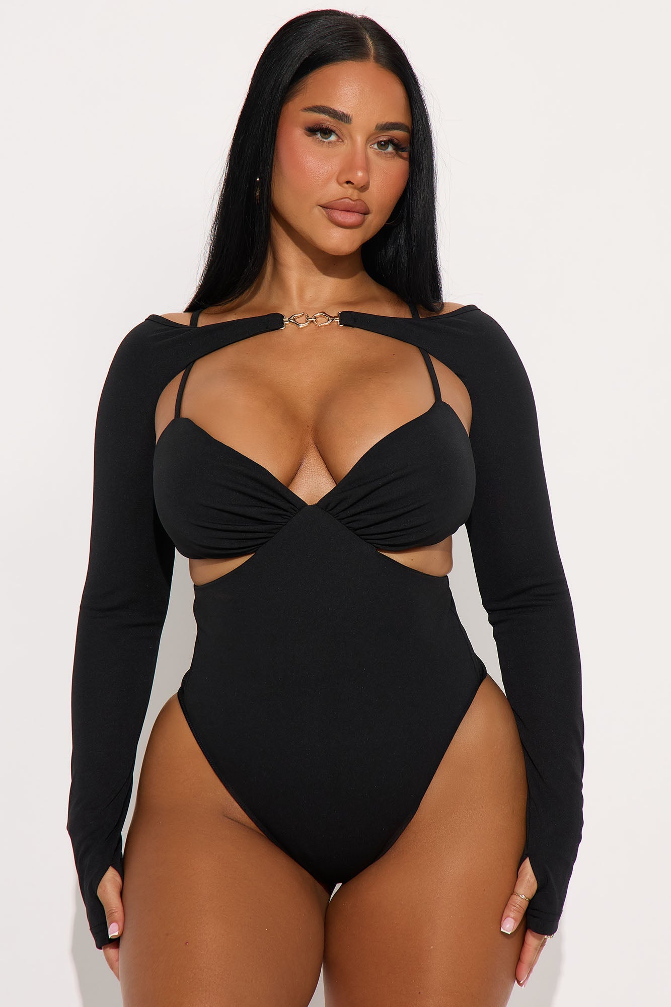 Marcelina Long Sleeve Bolero &amp; Bodysuit 2 Piece Set - Black