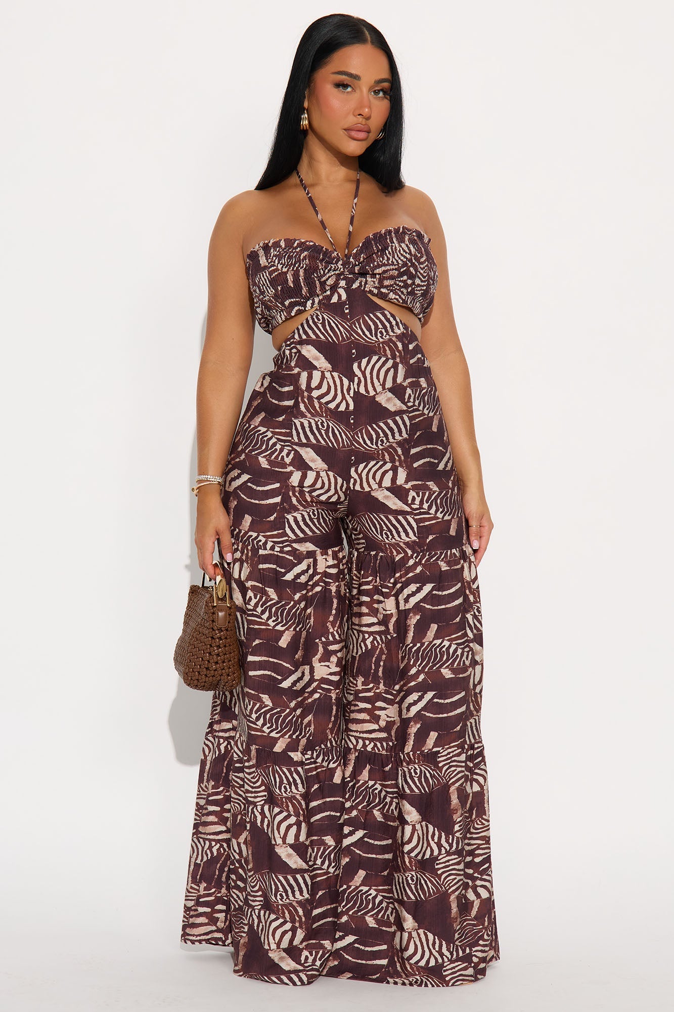 Veronica Animal Print Tiered Jumpsuit - Chocolate/Combo