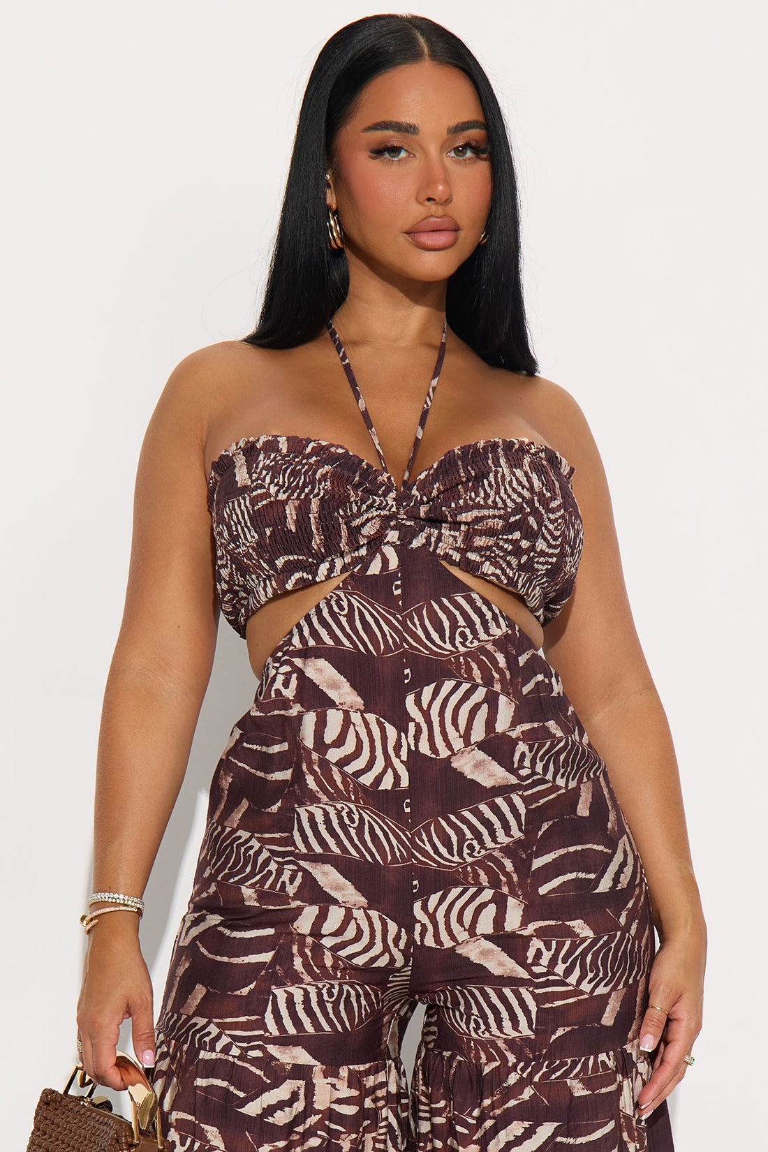 Veronica Animal Print Tiered Jumpsuit - Chocolate/Combo