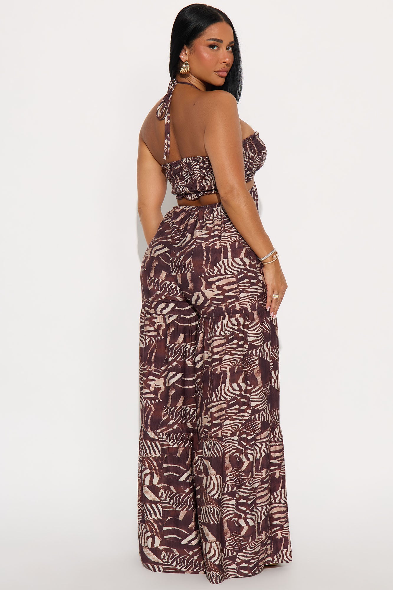 Veronica Animal Print Tiered Jumpsuit - Chocolate/Combo