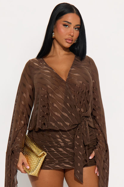 Charlie Mesh Mini Dress - Brown