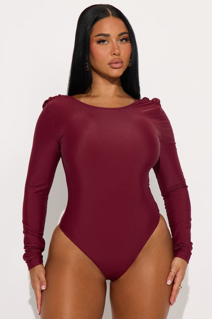 Sabrina Long Sleeve Open Bodysuit - Burgundy