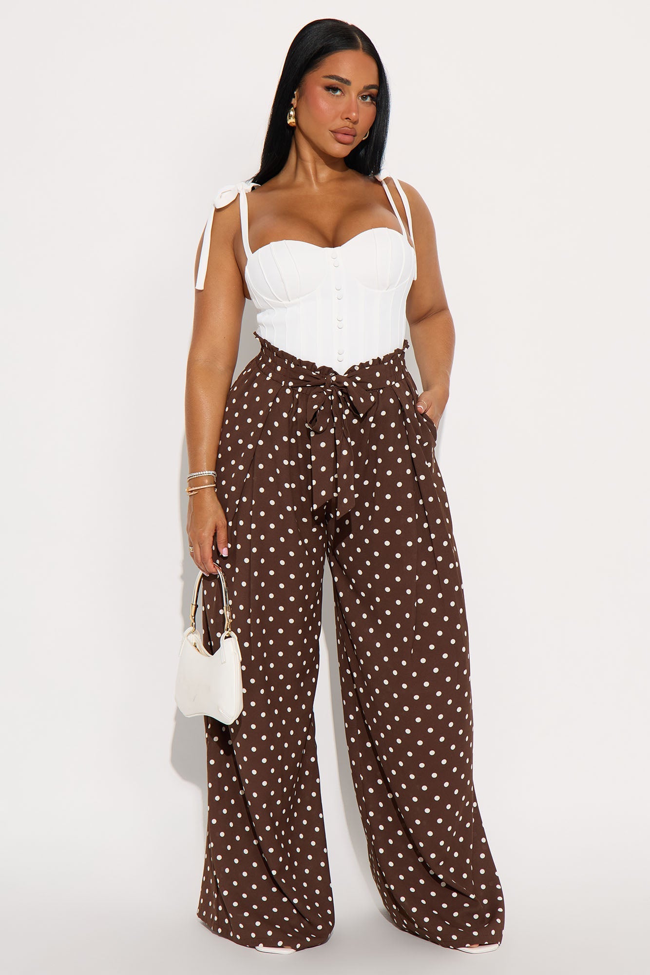 Ella Polka Dot Wide Leg Pant - Brown/combo