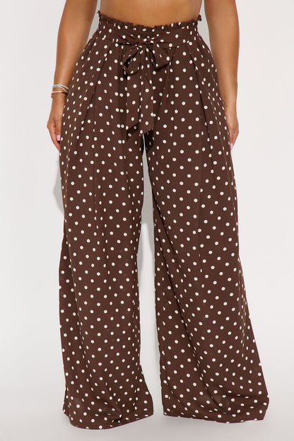 Ella Polka Dot Wide Leg Pant - Brown/combo