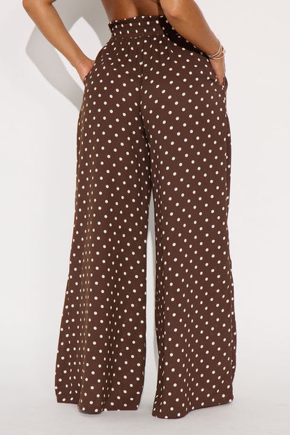 Ella Polka Dot Wide Leg Pant - Brown/combo