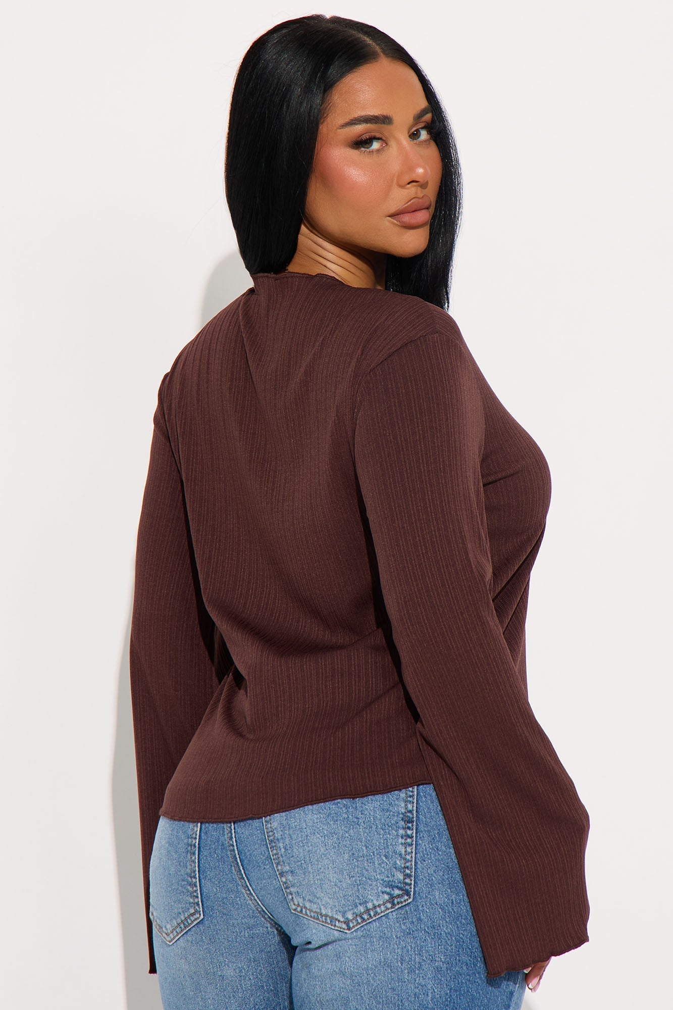 Sunset Cruise Long Sleeve Flyaway Top - Brown