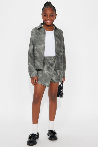 Mini Harvey Washed Faux Leather Skort Set - Charcoal