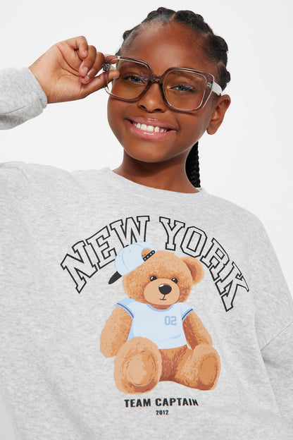 Mini New York Cutie Graphic Crew Neck Sweatshirt - Heather Grey