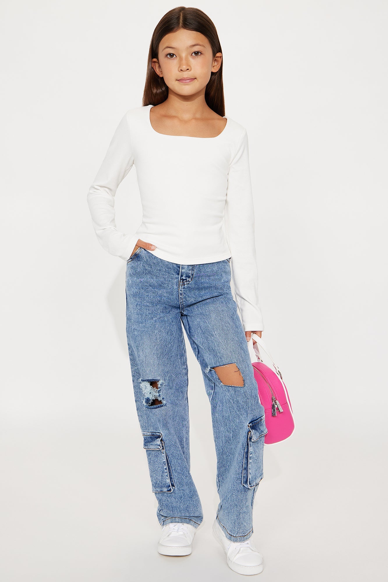 Mini Work Hard Play Hard Cargo Jeans - Medium Wash